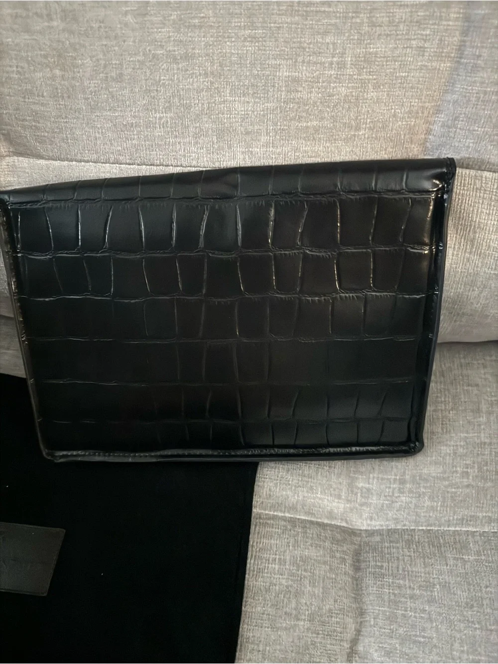 Nancy Gonzalez Black Croc-Embossed Leather Envelope Clutch
